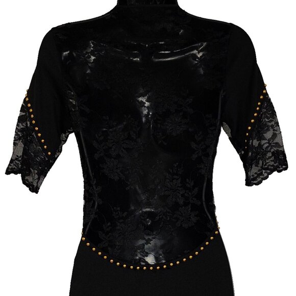 Lace & Gold Studs Embellished Women's Black Dress - Picture 6 of 7